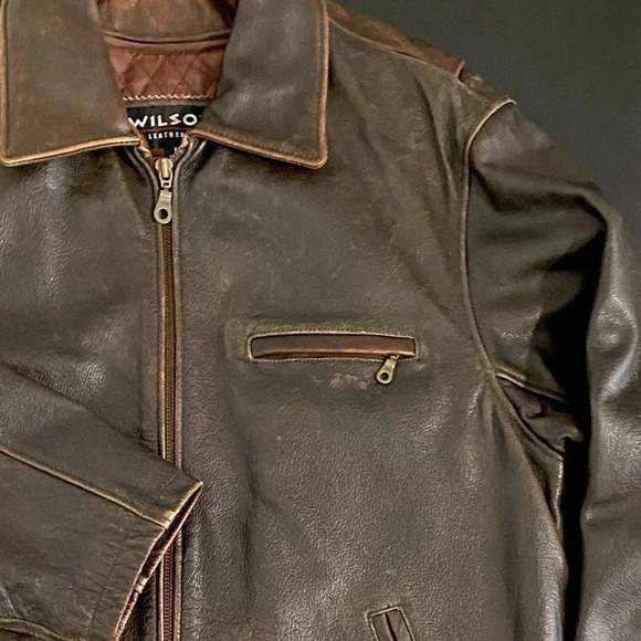 Vintage Wilsons Leather Coat Jacket Distressed Heavyweight Thinsulate - Picture 5 of 14